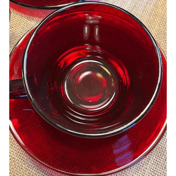 Ruby Red 14-Piece Coffee Set Anchor Hocking Cups Saucers Creamer Open Sugar Bowl - Picture 4 of 10